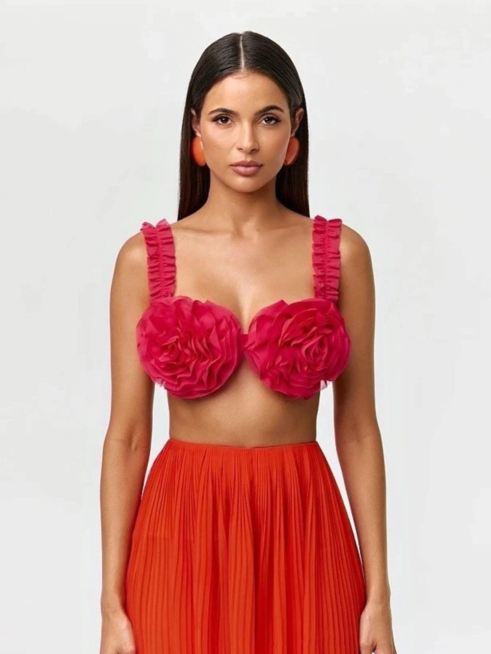 Dimensional Rosette Top Rosette Crop Top in Pink Size Small Brand New